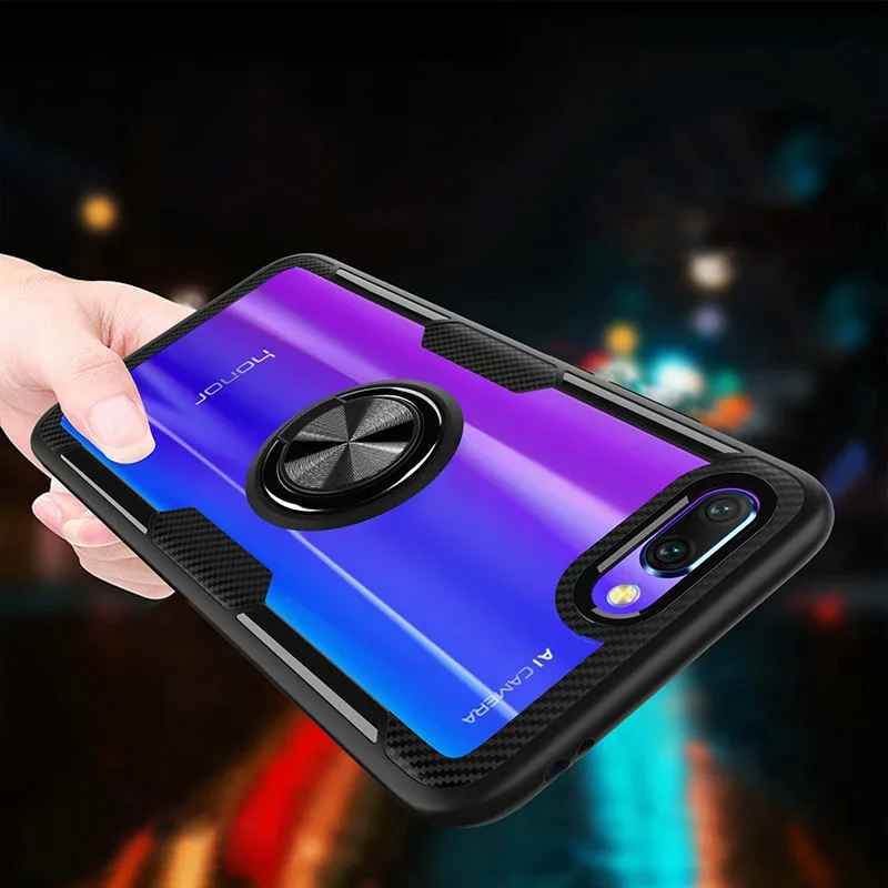 Чехол с кольцом на палец для Huawei Honor 10 7X Play, ТПУ бампер, автомобильный Магнитный акриловый чехол, жесткий чехол из поликарбоната для Honor 7X10, чехол