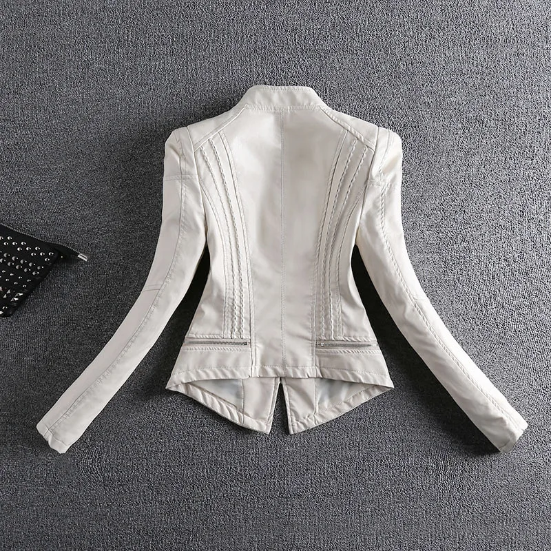 2019 Spring and Autumn Women Coat Fashion Slim Leather Coats Lady Rivets Pu Jacket Short Motorcycle | Женская одежда