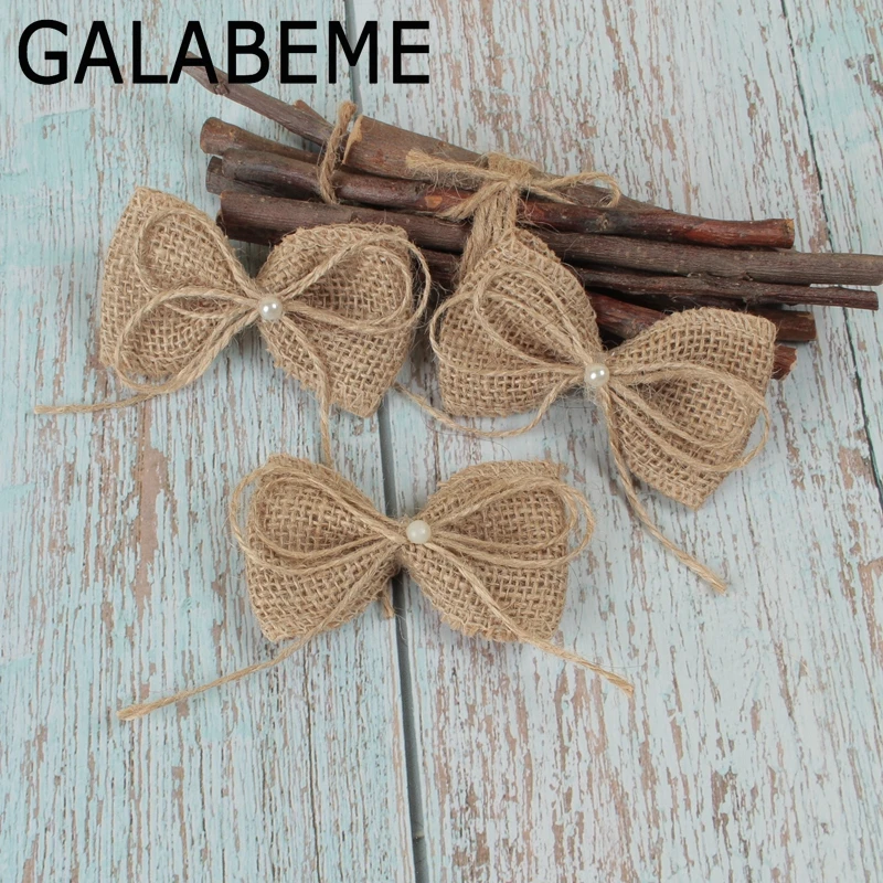 Galabeme 10 шт. DIY жемчужные джутовые мешковины Hessian бант банты шляпа аксессуары ремесло деревенский Свадебные украшения поставщик Ремесло Декор