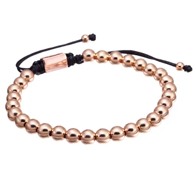 rose gold Mcllroy мужские браслеты, круглые бусины и 8 мм Micro Pave черные CZ бусины Micro Pave кубического циркония плетение Макраме Браслеты - Окраска металла: rose gold