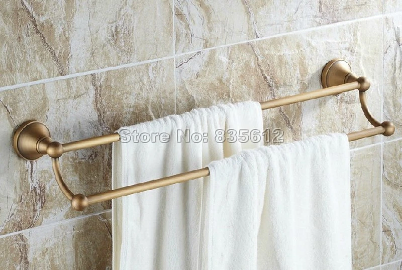 

Antique Brass Wall Mounted Bathroom Double Towel Bar Rail Towel Holders Wba077