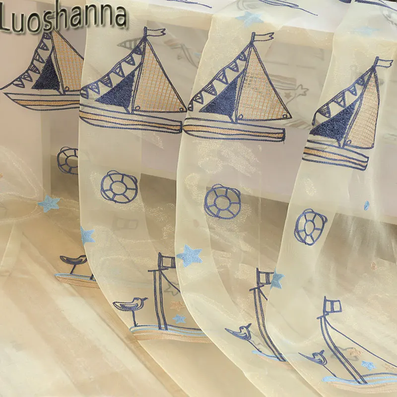 Luoshanna современный стиль мультфильм парусник мальчики для девочек занавески зал