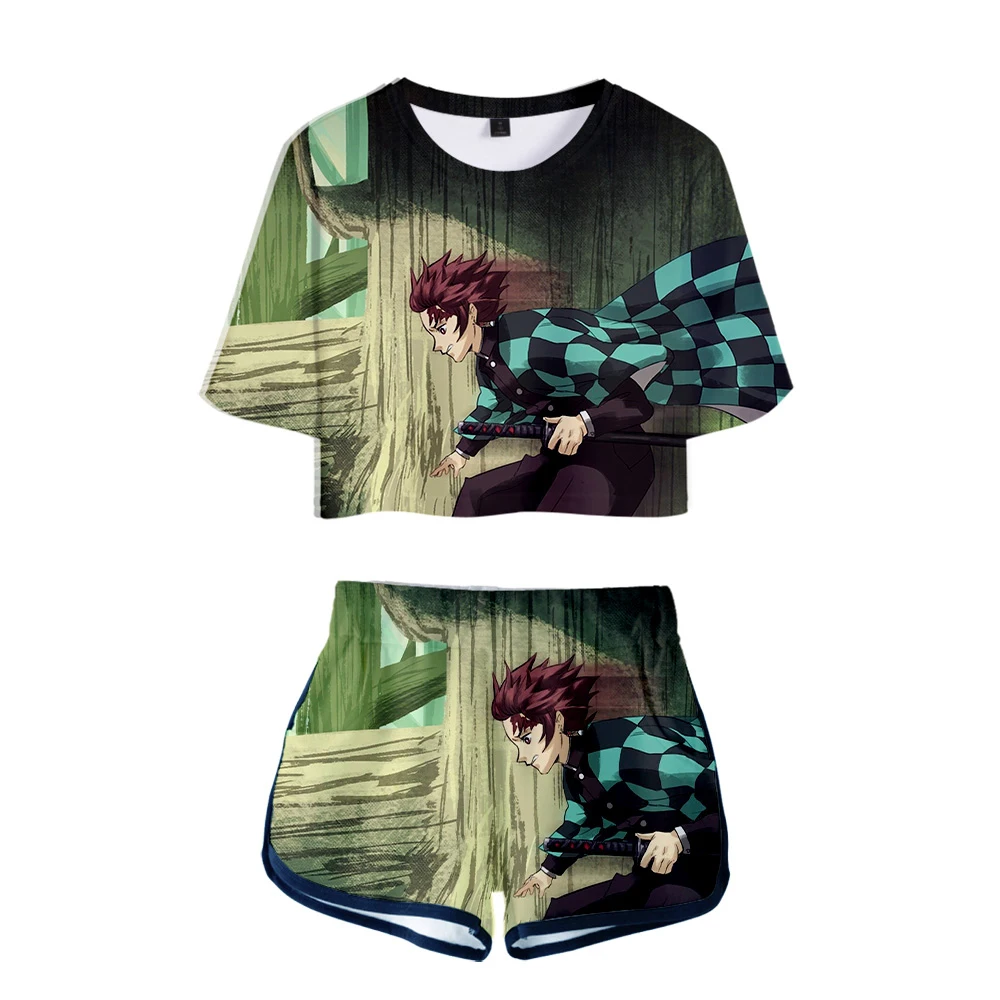 Demon Slayer: Kimetsu no Yaiba Harajuku мультфильм 3D колледж Стиль 2019 сексуальный женский пупок T