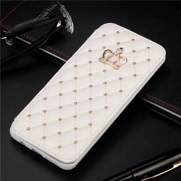 white Роскошный кожаный чехол для Huawei P8 Lite P10 iphone X 8 7 6 Plus Diamond корона сетки крышка для samsung S9 S8 S7 Note8 A5 - Цвет: white