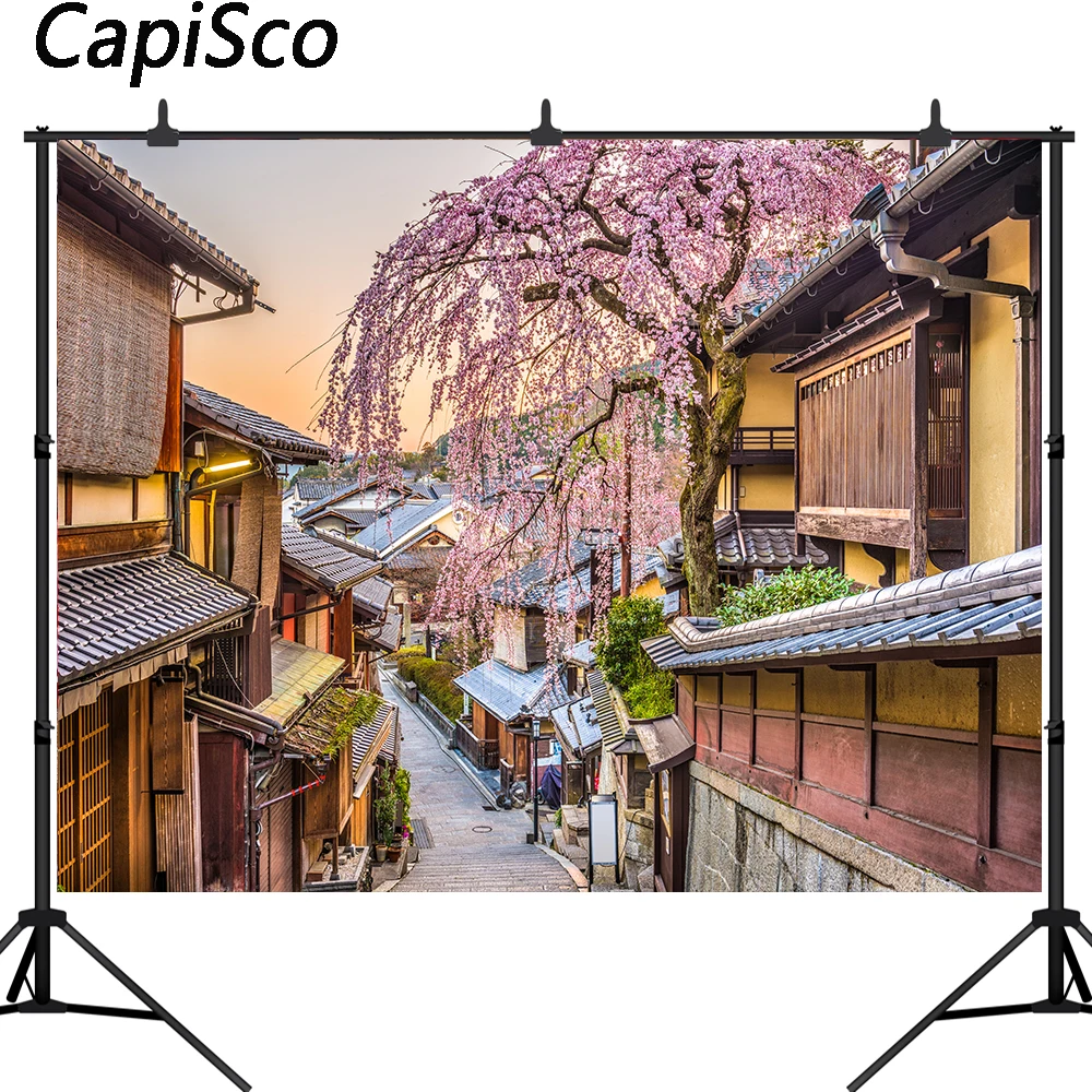 Capisco древних зданий города улица Сакура Живописный фон для фотосъемки Фоны