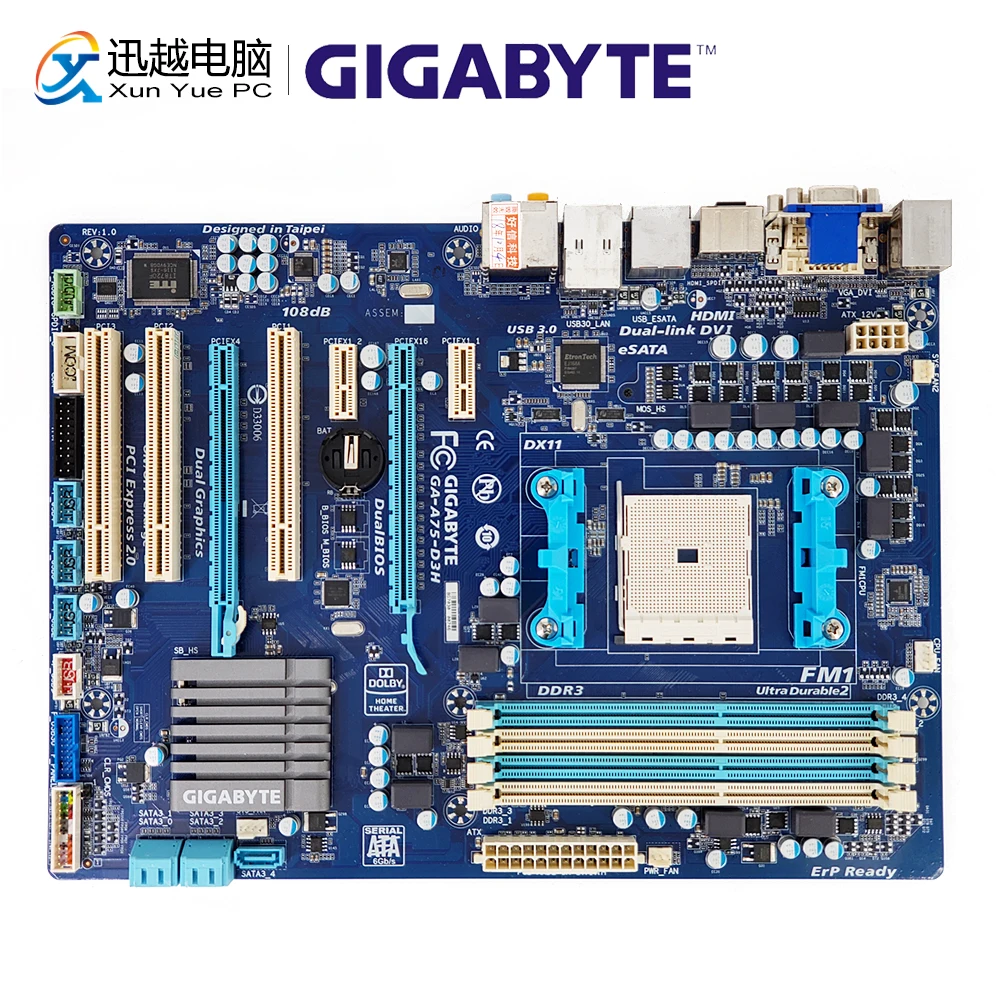 Gigabyte GA A75 D3H настольная материнская плата ADM гнездо FM1 AMD Lynx Llano серии APU DDR3 32G SATA3 USB3.0 E