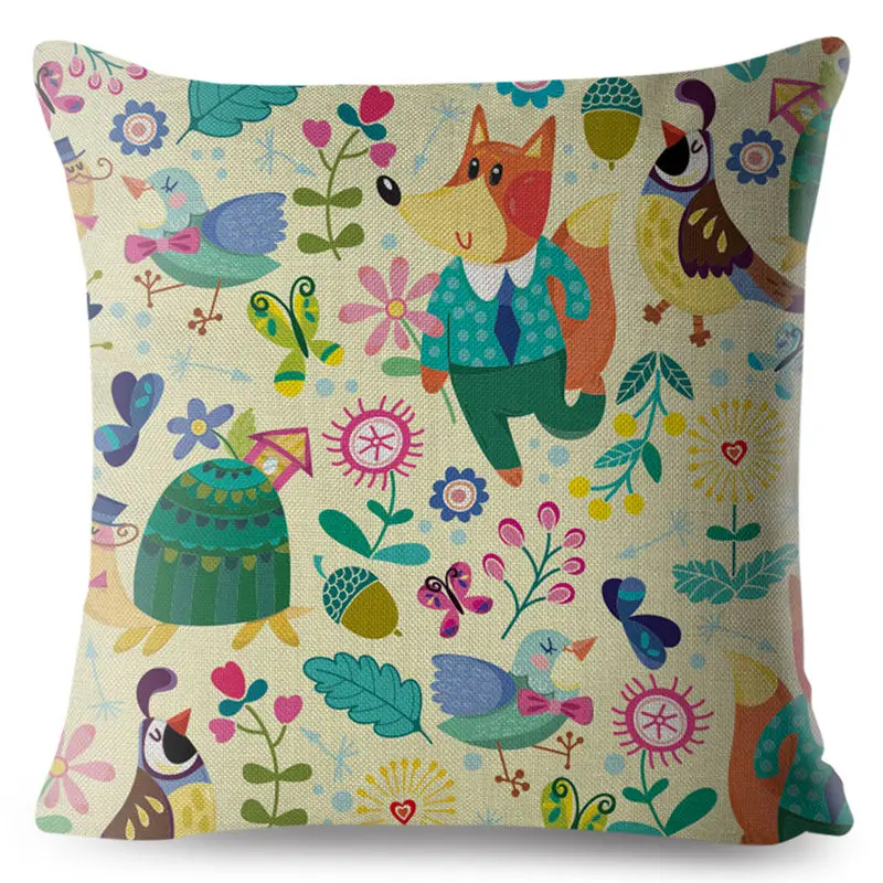 Nordic Cartoon Forest Animal Fox Bear Rabbit Print Pillow Cover 45*45 Cushion Covers Linen Pillows Cases Home Decor Case | Дом и сад