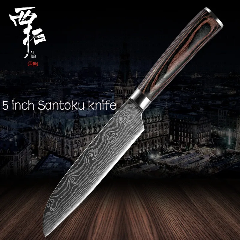 5 inch Santoku knife XITUO шеф-повара хлеб Потрошитель нарезанные фрукты Китайский Японский кухонный нож острый утилита santoku полный дамасский узор приготовления пищи - Цвет: 5 inch Santoku knife