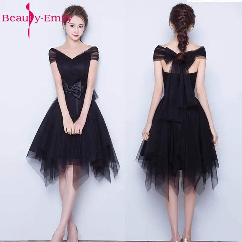 Платья для вечеринок Beauty Emily черные короткие платья до колена из тюля с открытой