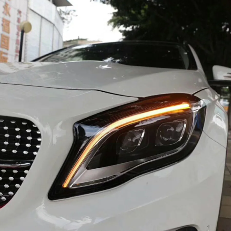 2 шт. светодиодный фонарь для Benz GLA- Автомобильный светодиодный фонарь с двойными ксеноновыми линзами автомобильные аксессуары дневные ходовые огни противотуманные фары
