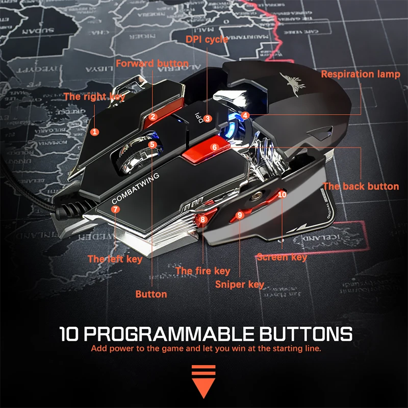 Felyby USB мышь Профессиональный программируемый gaming mouse 10 черный тяжелый touch