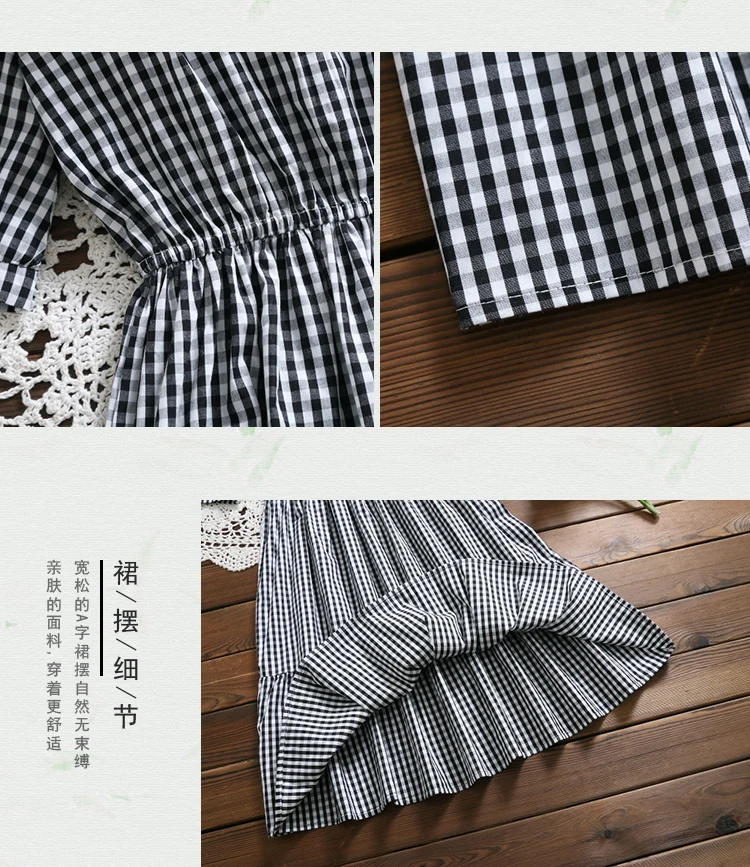 Mori girl элегантное милое платье в клетку Новая мода короткий рукав Винтаж хлопок vestidos