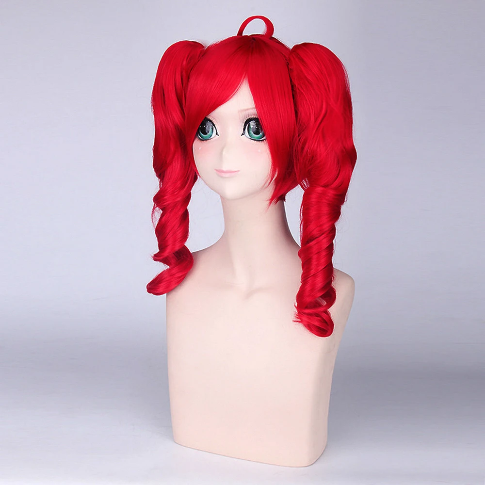Anime kasane teto VOCALOID Long Wavy Red Cosplay Wig Costume 50cm Synthetic Hair Wigs For Women + Double Ponytails