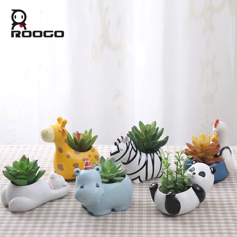 ROOGO 6 видов конструкций современный мультфильм сочные Плантатор Горшок Смолы