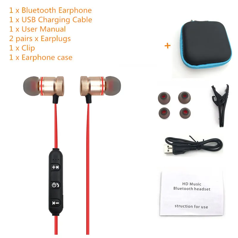 Gold with case Bluetooth наушники спортивные высококачественные стерео наушники-вкладыши супер бас смартфон Музыка Спорт гарнитура с микрофоном - Цвет: Gold with case