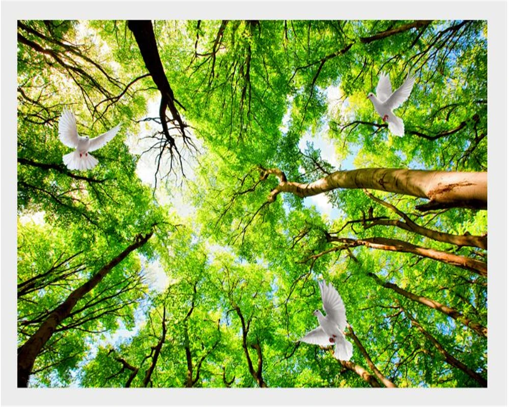 Фэнтези модные высокие зеленые обои небо потолок в лесу фрески