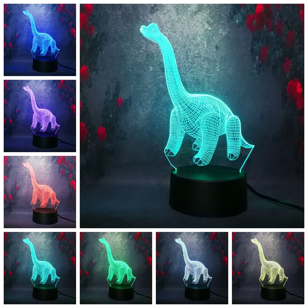 3D Динозавр Парк Юрского периода мальчик подарок Brachiosaurus ночник LED7 Цвет