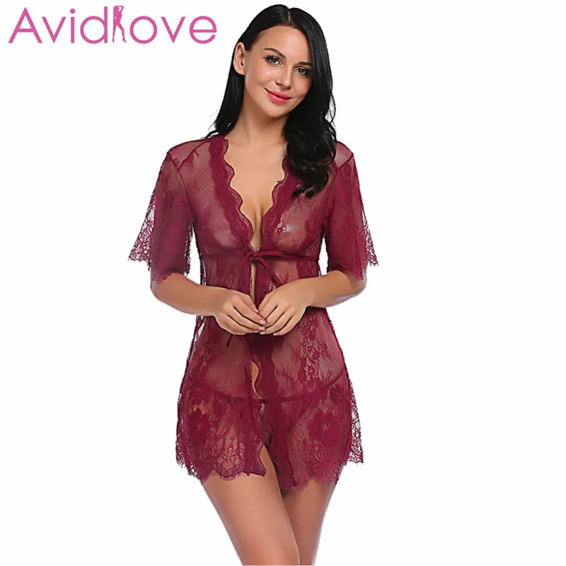 Avidlove Для женщин пикантные эротичное белье-комбинация Hello из кружевное сексуальное женское белье v-образная пижама халаты Babydoll Для женщин пижамы