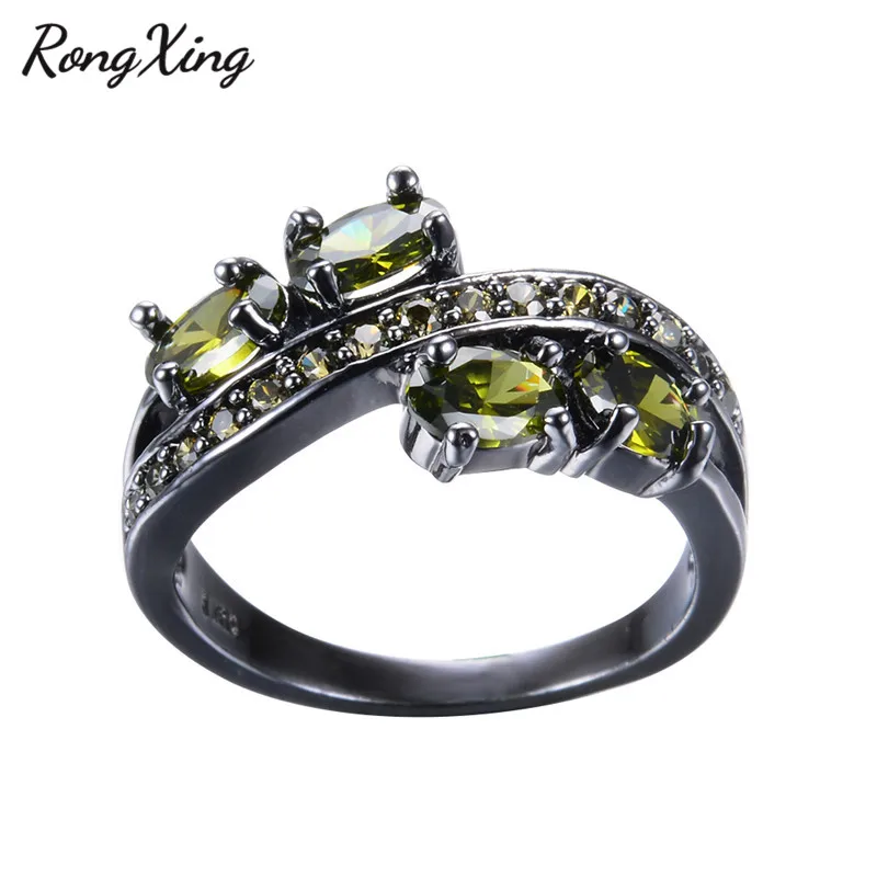 Сверкающие кольца RongXing оливковый зеленый Цирконий для женщин свадебные
