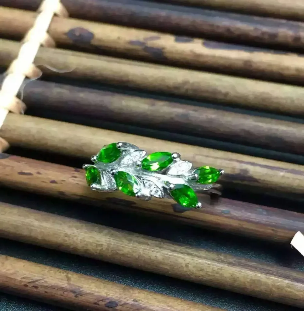 Женское кольцо из серебра 100% пробы с натуральным зеленым камнем|fine jewelry|gemstone
