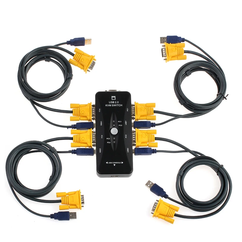 Постер 2 0 KVM переключатель USB VGA сплиттер коробка концентратор адаптер 4 порта