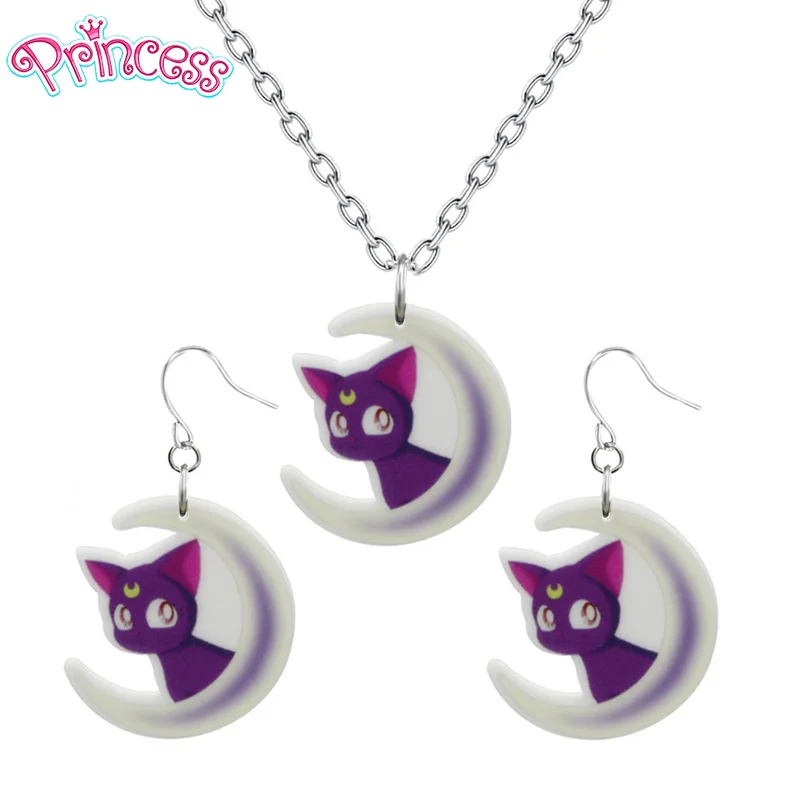Детский подарок для девочек маленькая луна кошка серьги подвеска короткая