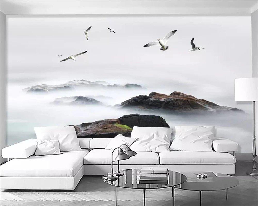 

Custom wallpaper modern minimalism fresh coast birds beautiful landscape painting TV background walls 3d wallpaper