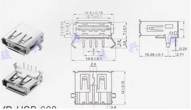 [VK] USB гнездовой гнездо игла для изгиба 90 градусов тип A материнская полностью