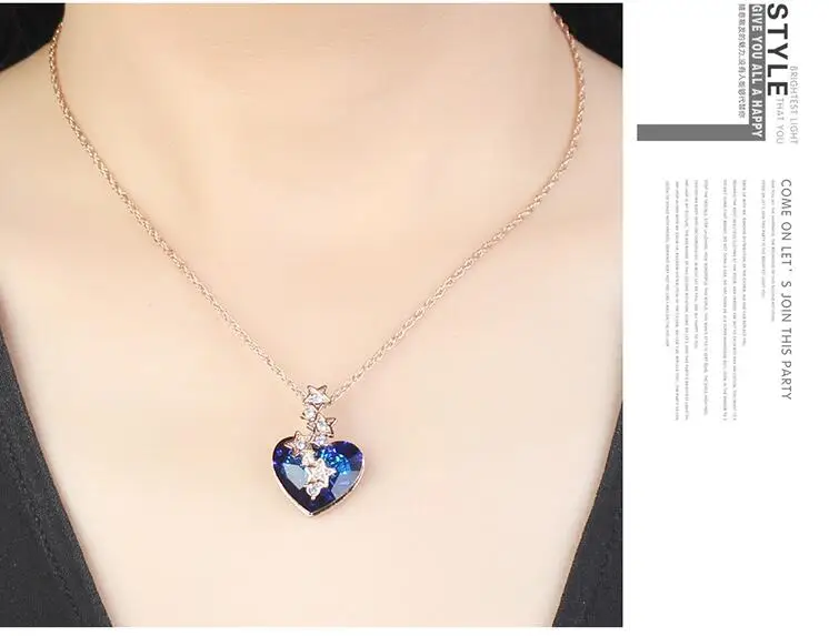 Классическое украшенное кристаллами из Swarovski элементов ожерелье с подвеской-сердечком со звездой дождя женские свадебные украшения