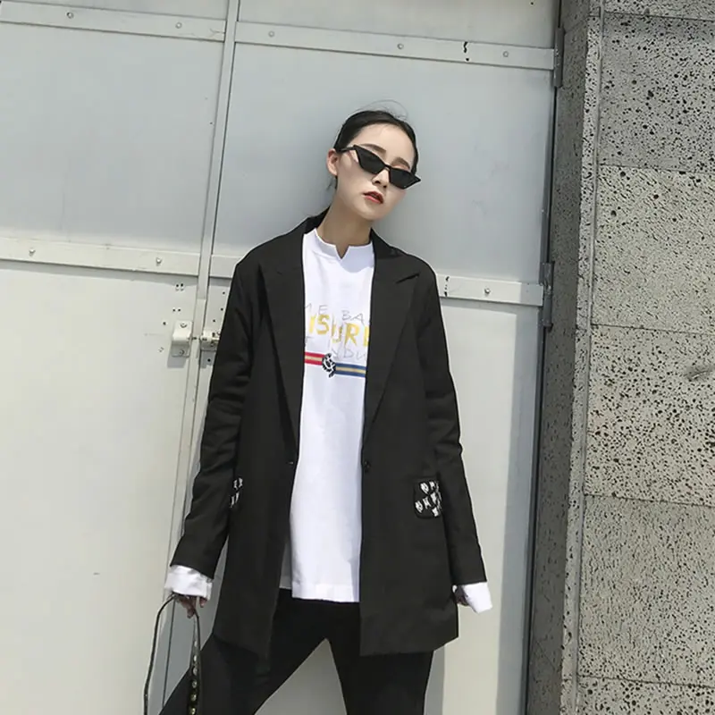 [HG] 2018 Korea Fashion New Women Autumn Single Breasted Notched Collar Full Sleeve Print Embroidery Casual Blazers GWY2590 | Женская