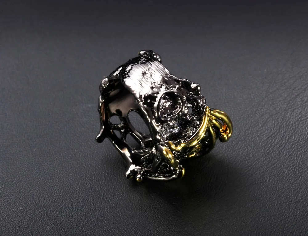 Trendy Hip Hop Ring for Women Teenage Unique Black& Gold Plated Cubic Zirconia Bezel Set Lead Free Street Fashion Movie Jewelry