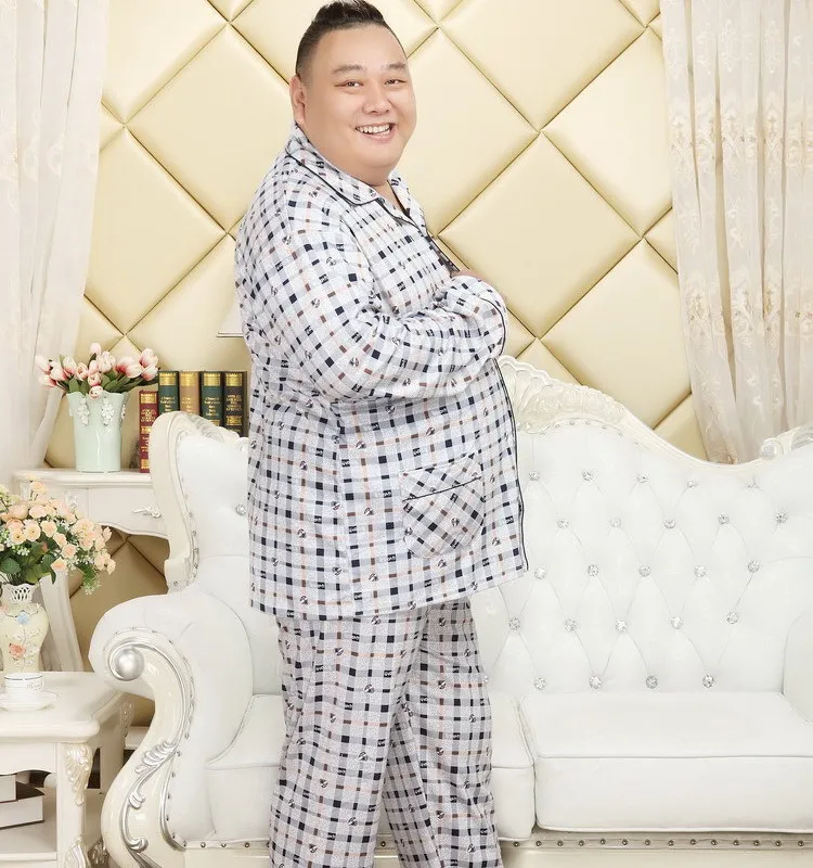 Мужские пижамные комплекты размера плюс XXXXXL из хлопка, Весенние Простые клетчатые мужские пижамы, повседневные пижамы для мужчин