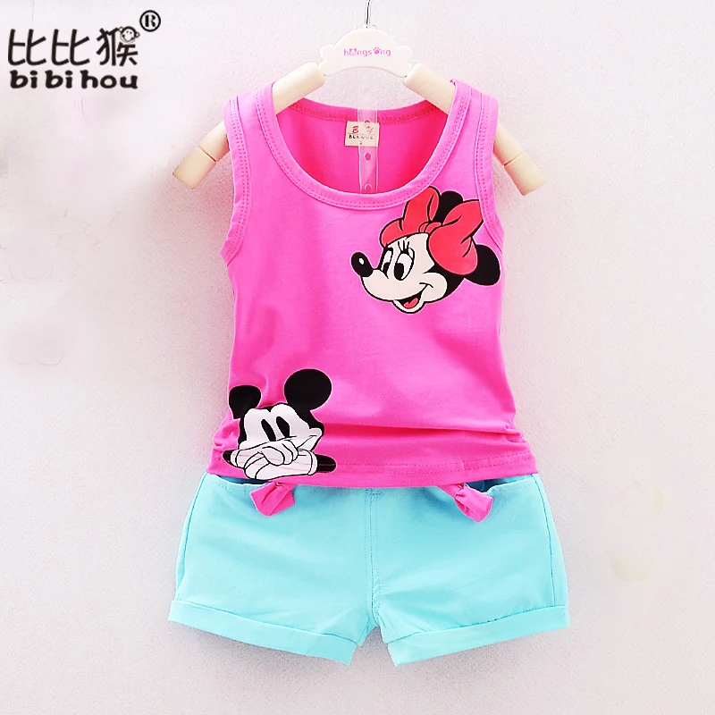 Baby Girls Boys Mouse Cartoon Minnie animal Clothes Set Suit Children Clothing Sleeveless Tshirt Short Pants Tracksuits |