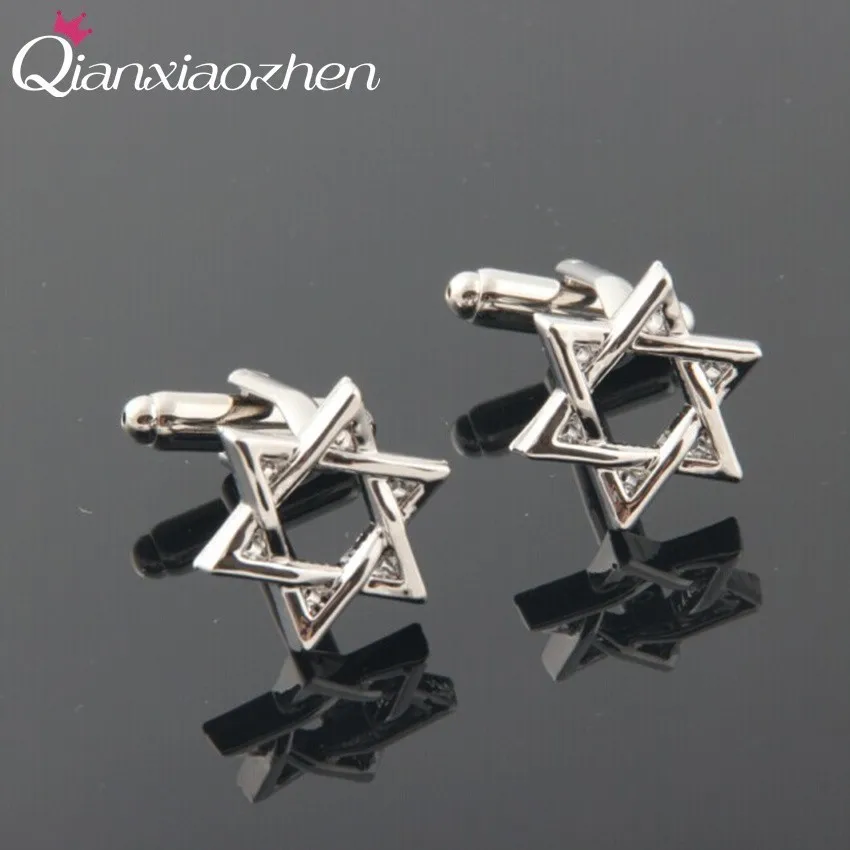 

Qianxiaozhen 1 Pair Hexagram Cufflinks Shirt Cuff Links Men's Fashion Jewelry Silver Color Wedding Accessories