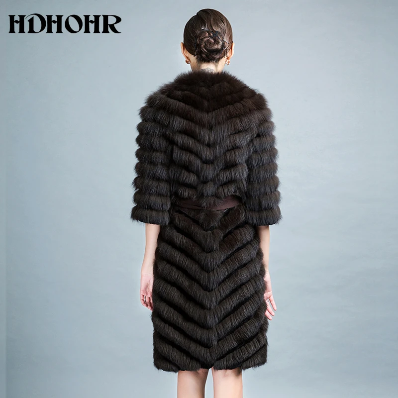 HDHOHR 2020 высококачественное длинное пальто из лисьего меха женские зимние куртки