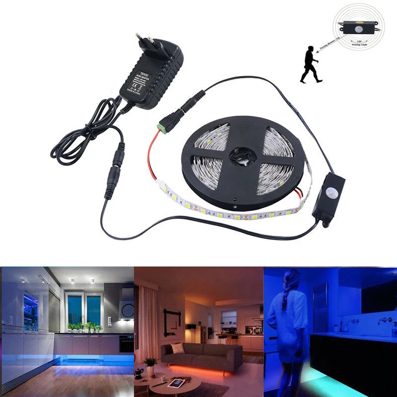 5 м 5050 60 светодиодов/м красный/зеленый/синий/белый RGB Светодиодная лента + PIR датчик