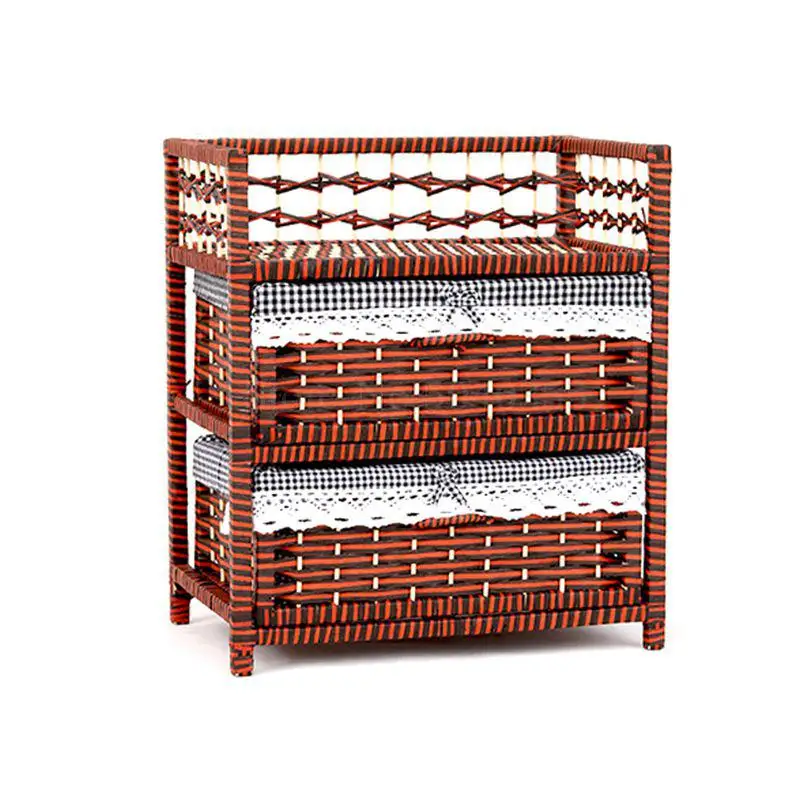 Two-layer white rattan storage cabinet drawer-style pastoral modern minimalist wooden bedroom bedside table