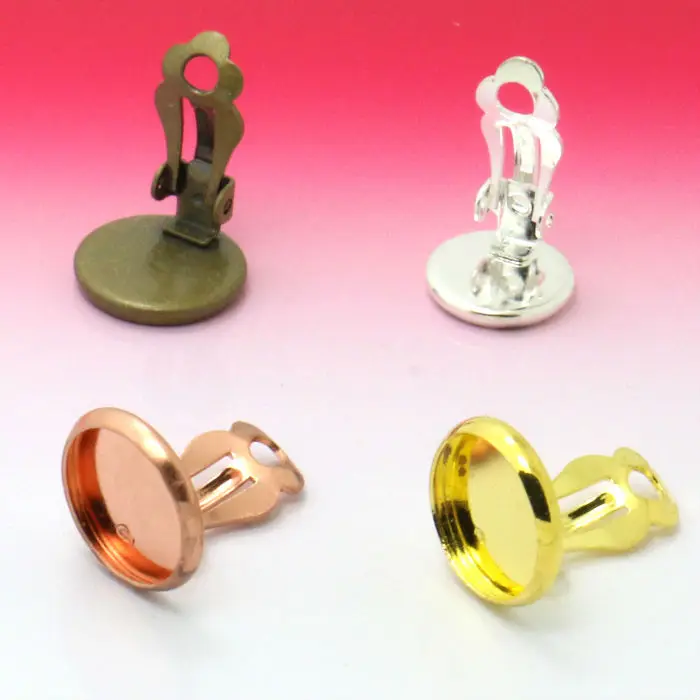 20pcs French Ear Clip 10 12 14 20mm Cabochon Cameo Setting Blank Base Silver/Rose Gold/Antique Bronze/Gold DIY Earring Findings