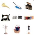 Милый 112 Масштаб Кукольный домик Миниатюрные швейные инструменты швейная машина деревянная лента ножницы полка для одежды и мебели игрушки