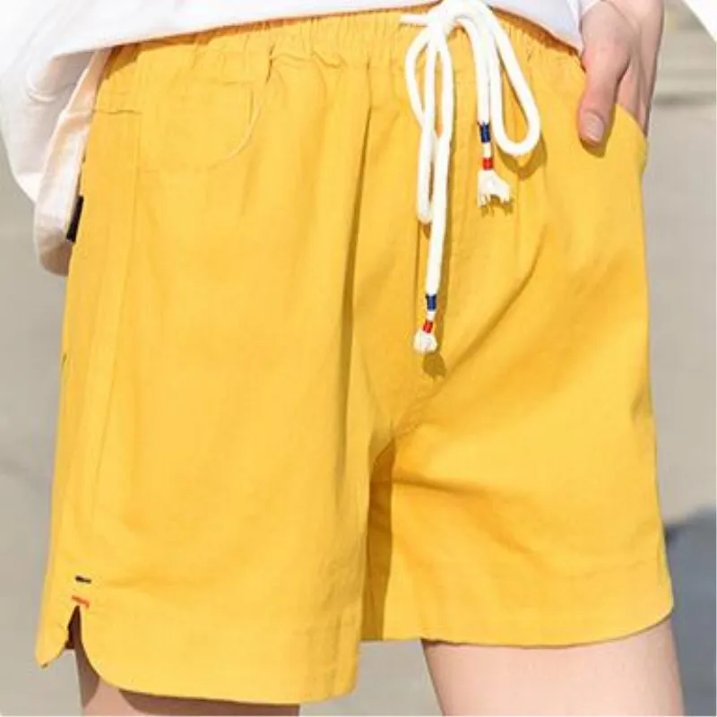 Летние Стильные женские шорты карамельного цвета с эластичным поясом модные