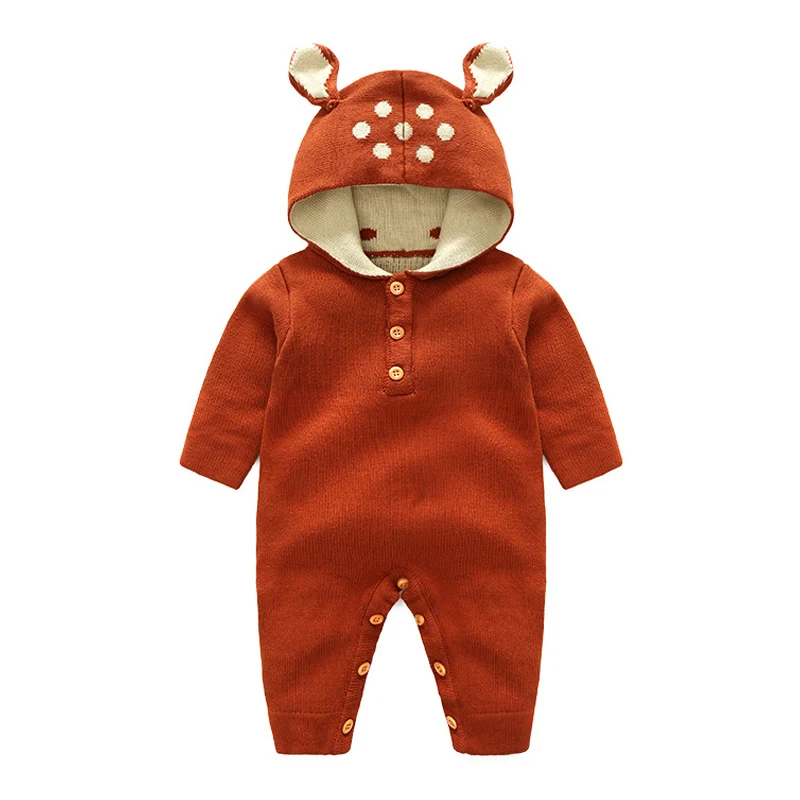 

Newborn Baby Rompers Knitt Thicken Warm Girls Boys Clothing Set Winter Cartoon Toddler Hooded Clothes Unisex Infant Jumpsuits