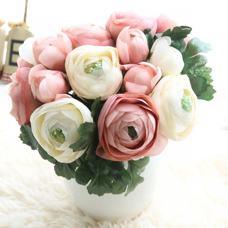 

2pcs/lot Artificial Silk Tea Rose Flower Bouquet Simulation Home Furnishing Decorative Flowers Wedding Decoration