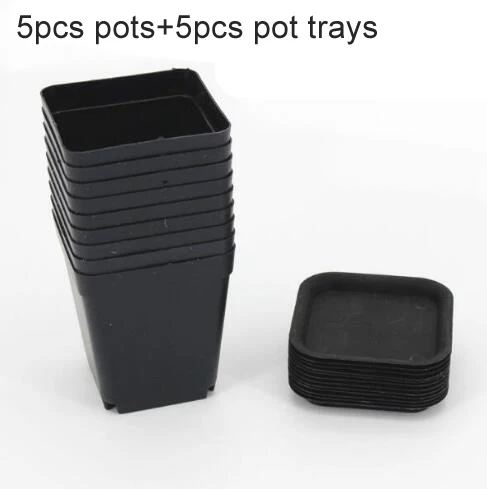 Black pots and trays 5 шт. 7*7*8 см, утолщенные черные цветочные горшки, цветочные горшки, пластиковые горшки, креативные маленькие квадратные горшки для суккулентных растений GYH - Цвет: Black pots and trays