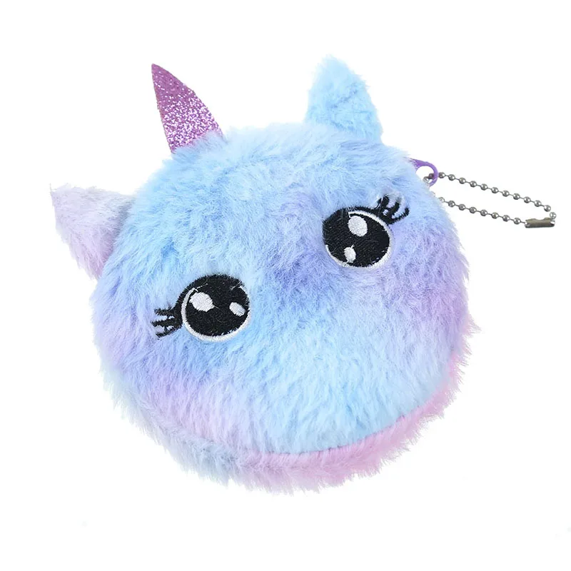 purple eyes unicorn Мультфильм Плюшевый единорог портмоне милый кот мех круг кошелек девушка клатч вышитая сумка ключ наушники Органайзер Сумка детский подарок - Цвет: purple eyes unicorn