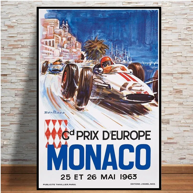 Grand Prix Супер гоночный автомобиль Ретро 2006 Monaco Racing 64-й мотор плакат настенный Арт холст настенная картина Картина для комнаты домашний декор - Цвет: Светло-серый