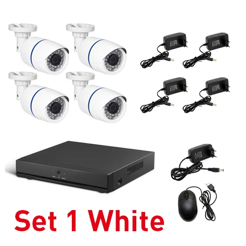Set 1 White 4CH 1080P IP CCTV камера Камера Системы комплект HD 8-канальный сетевой видеорегистратор NVR 4 шт. 1920x1080P 2.0MP Водонепроницаемый пуля Secuity Камера Камеры скрытого видеонаблюдения - Цвет: Set 1 White