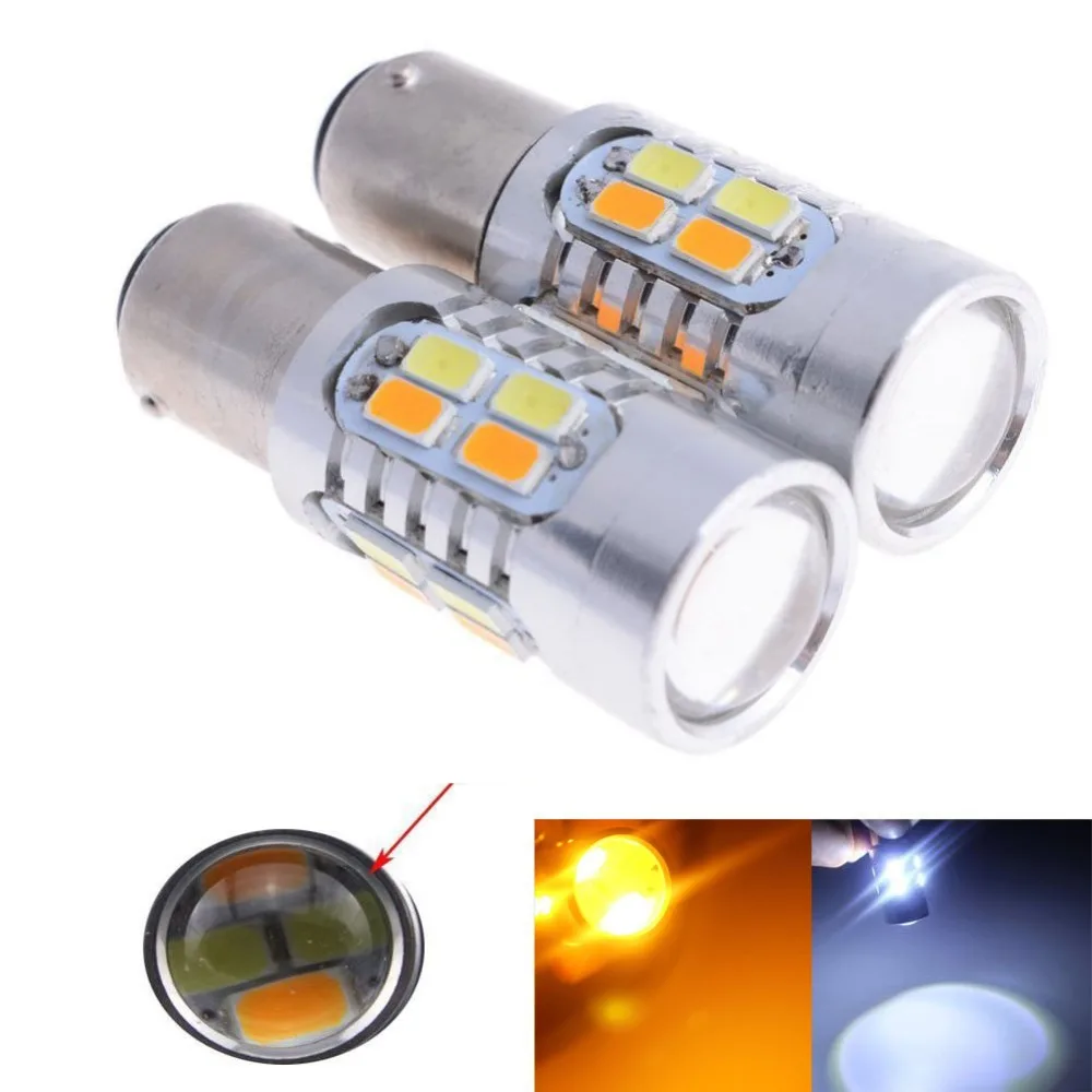 

2PCS Super Bright 1157 BAY15D 5630 5730 20 SMD White Amber Switchback LED Bulbs S25 Turn Lights Signal Lamp 12V Dual Colors