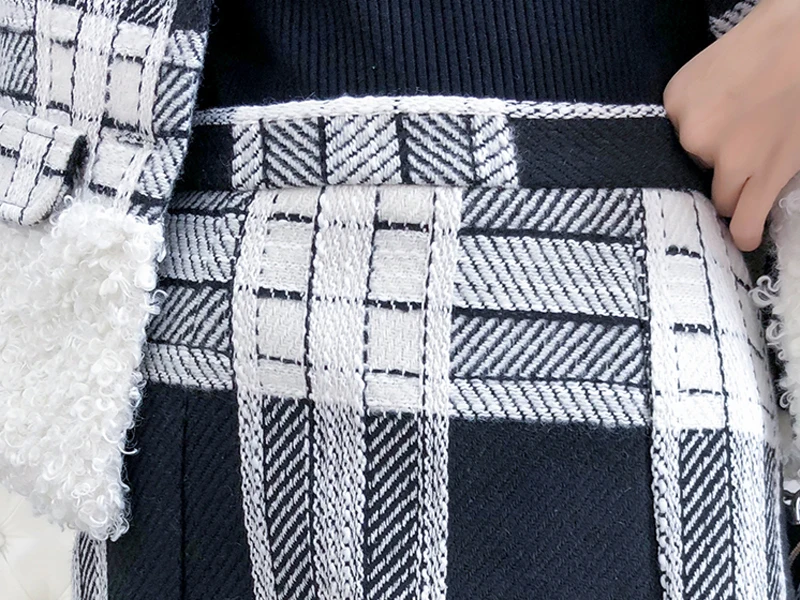 Женская твидовая куртка в черно-белую клетку мини-юбка на молнии комплект из 2