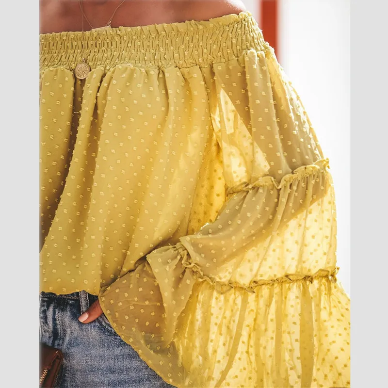 Женская летняя обувь с расклешенными рукавами футболка повседневные топы