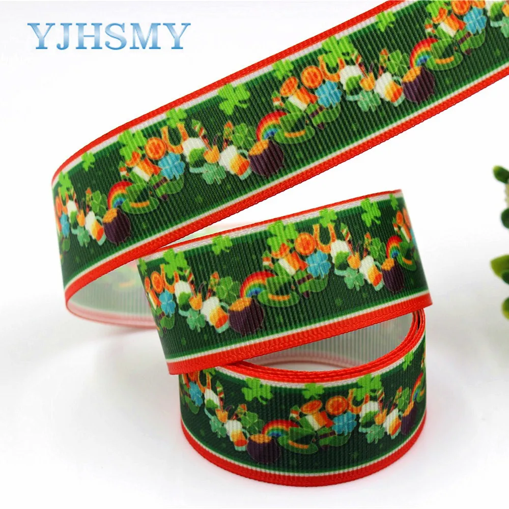 YJHSMY D 18111 125 10 ярдов 25 мм лента клевера Термотрансферная печать Grosgrain Свадебные